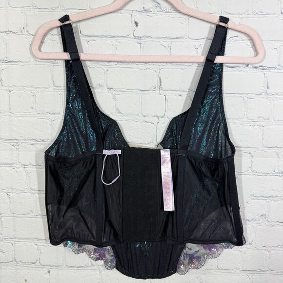 Savage X Fenty Corset Women Size Plus 1X Black Purple Silver Sheer Side Gothic - Picture 9 of 10